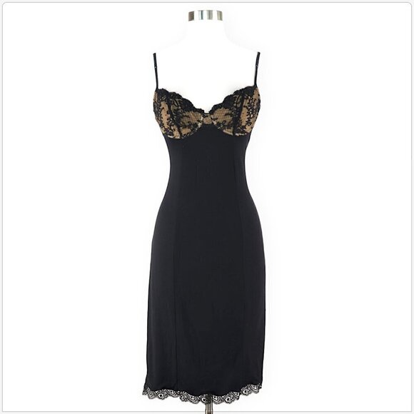 Cosabella Black Lace Trim Underwire Slip Bodycon Sexy Dress Cocktail Size 3  34C - Picture 2 of 5